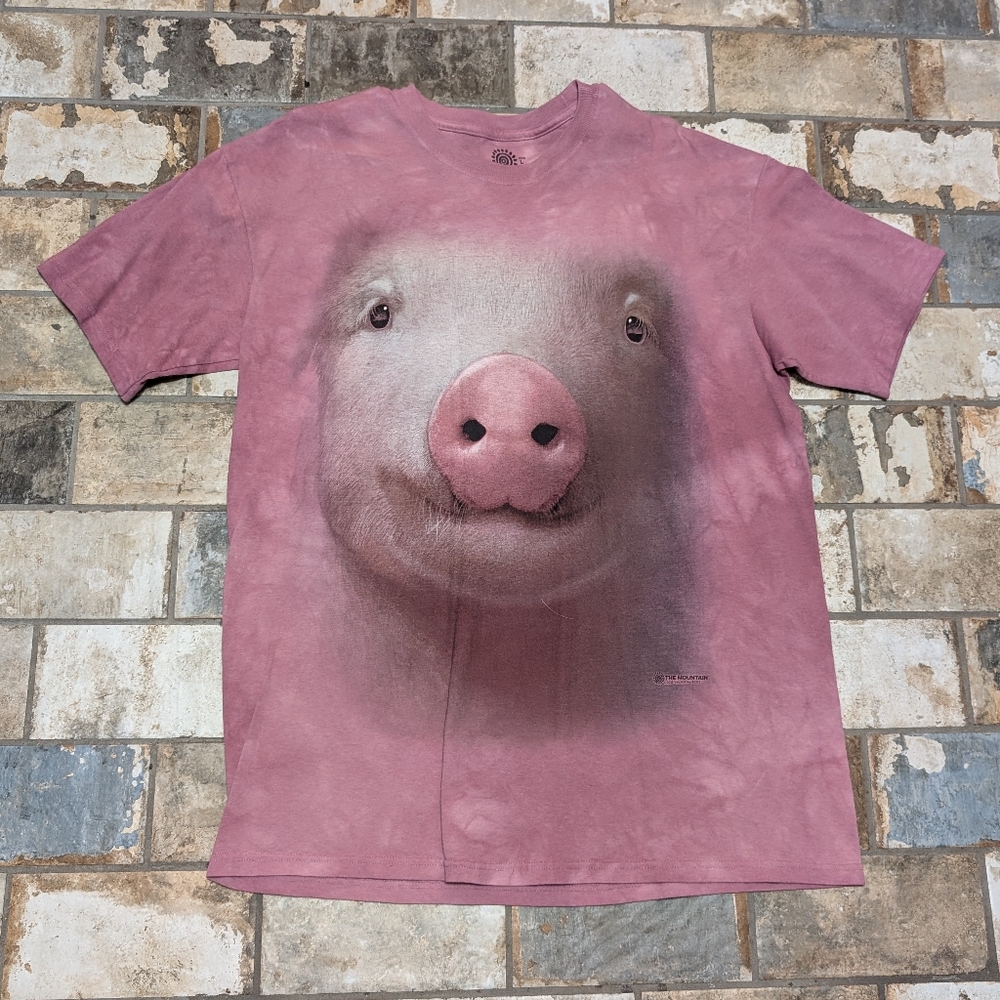 The Mountain Big Face Pink Pig T-Shirt - Unisex Large - Nature Graphic Tee